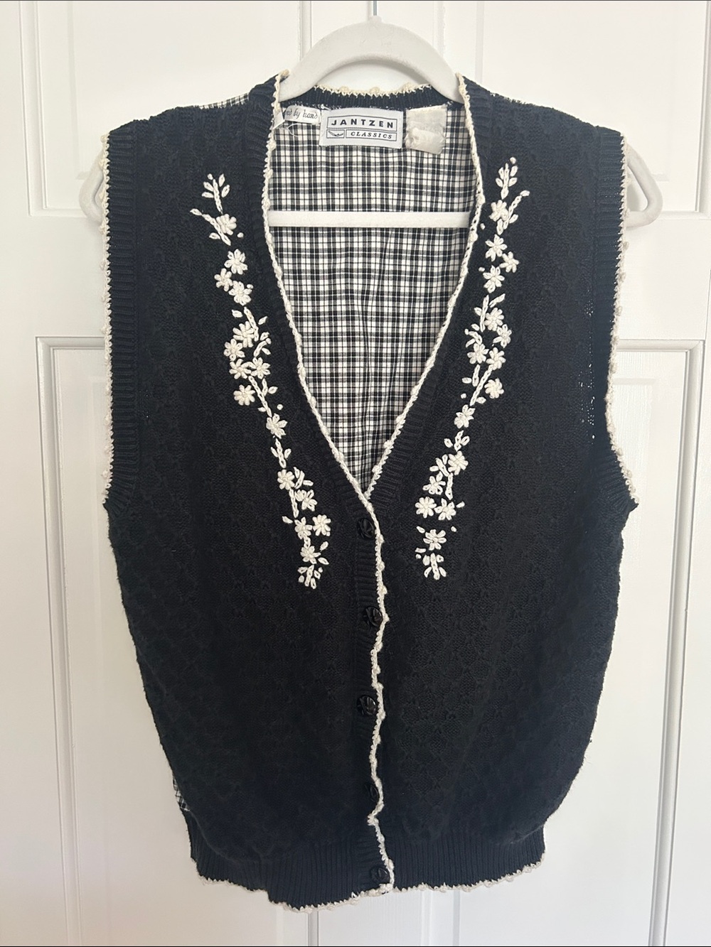 Jantzen Classics Vintage 90s Black Floral Grannycore Sweater Vest